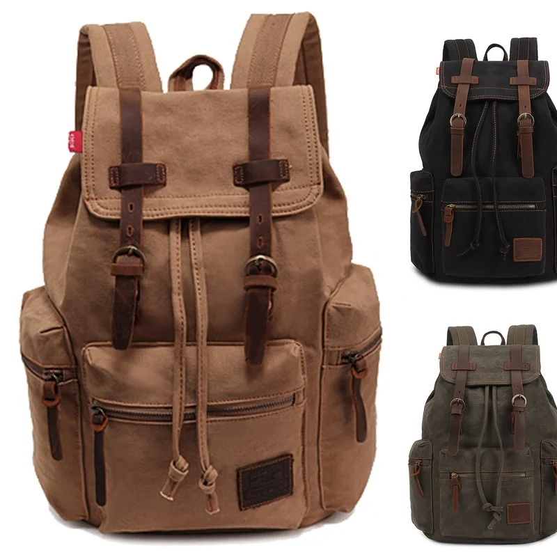 Zaino in tela vintage unisex alla moda pratico classico tela durevole multitasche cinturino in pelle divisoria scientifica