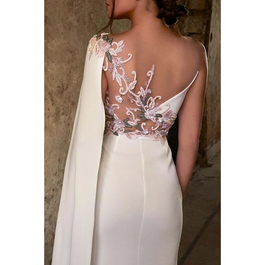 KSDN Exquisite Women White Evening Dress One-Shoulder Appliques Beaded Floor Length Split Formal Occasion Prom Gown Tailor-made