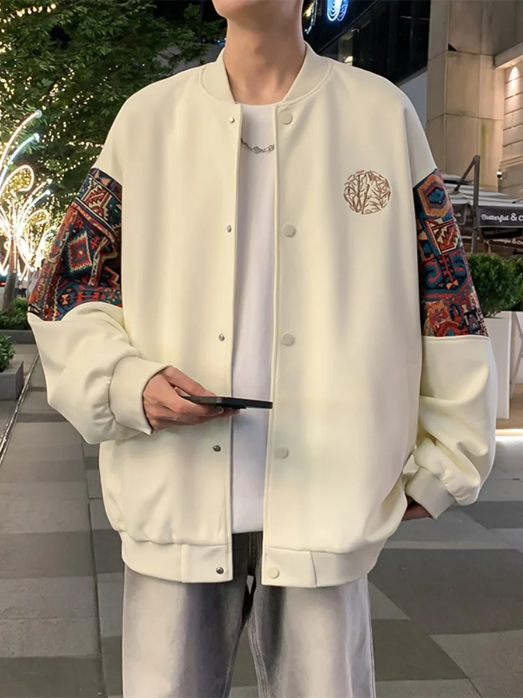 

American Retro Vintage Baseball Jaet for Men Spring Autumn Trendy Splicing Outerwear Casual Sports Jaet for Teens