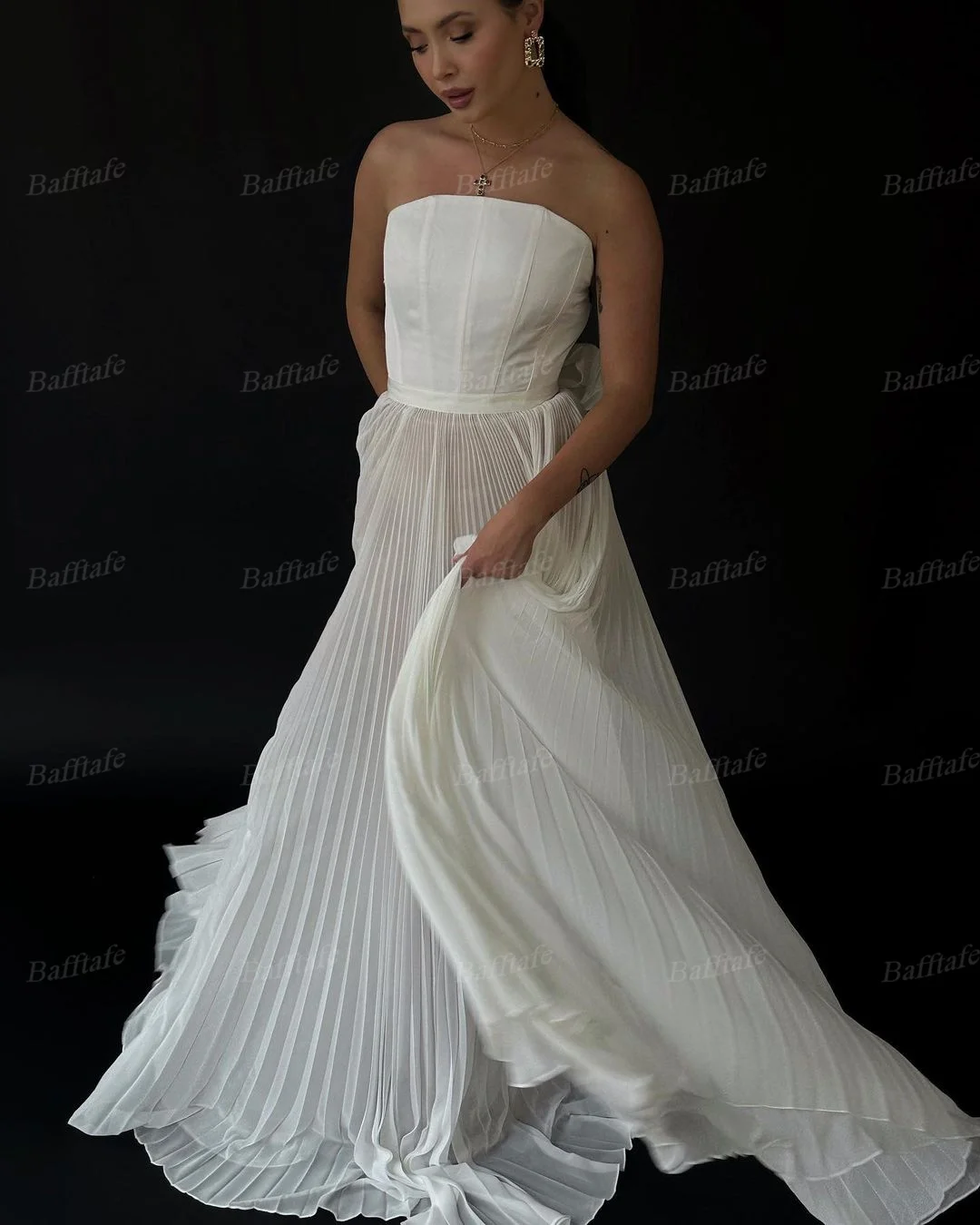 Bafftafe-Robe de Mariée en Mousseline de Soie Froissée, Vêtement de Plage Coréen, Corset Dos aux, Patients de Jardin, Tout Personnalisé, Séance Photo de Mariage