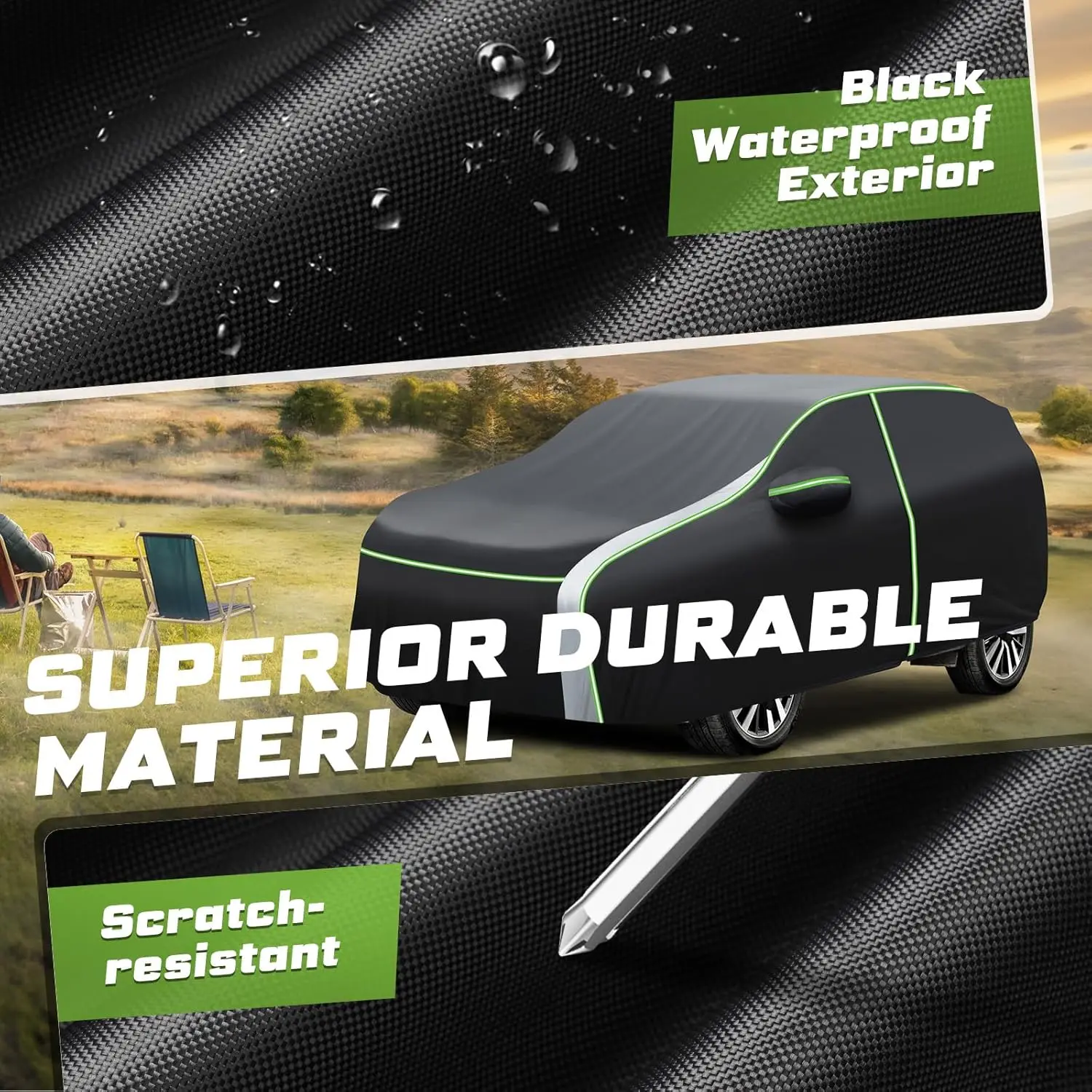 7層構造全天候型防水カーカバー（ジッパー式ドア＆反射ストリップ付き）SUVモデル2005-2026年式対応