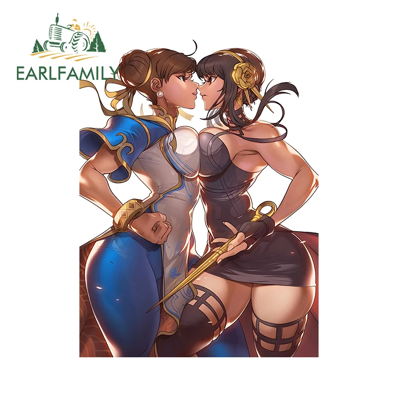 EARLFAMILY 13cm untuk Chunli terhadap Yor decal Collab Sexy Fighter Girl stiker mobil sederhana stiker antigores Styling mobil