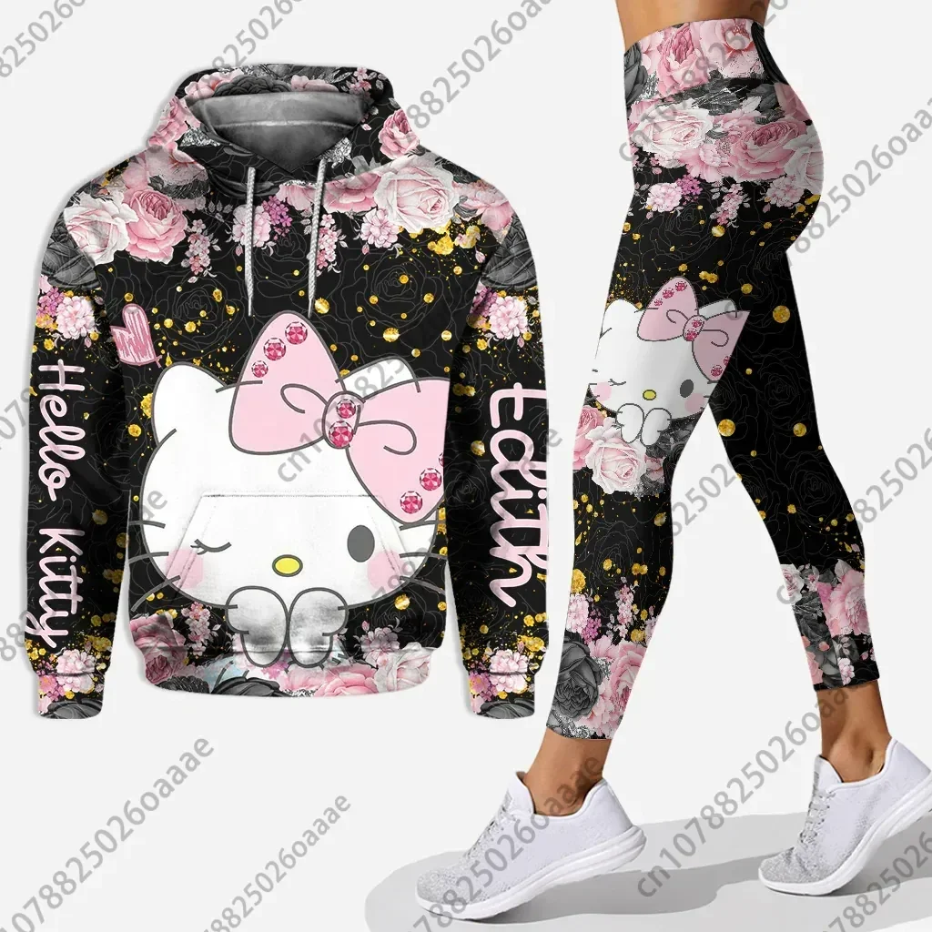 2024 Disney Hello Kitty 3D Kitty Cat felpa con cappuccio tuta da donna pantaloni da Yoga pantaloni sportivi tuta sportiva di moda