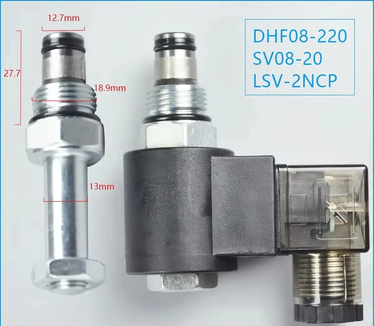 Hydraulic Threaded Cartridge Solenoid Valve 2 Position 2 Way Normally Closed DHF08-220H LSV08-2NCP-M DC12V/DC24V/AC220V 250bar