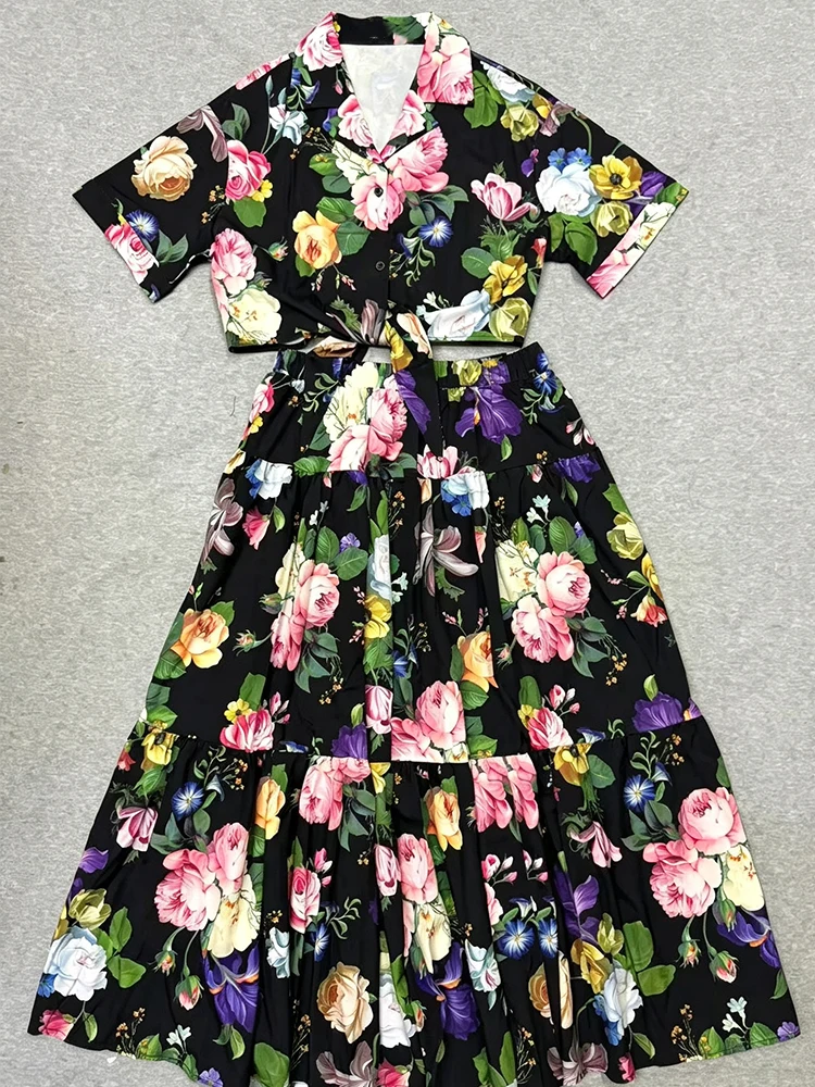 Retro Summer Women's New Two-Piece Lapel Single-Breasted Hem with Strapless Short Shirt + Elastic Waist A-Shaped Fashion Suit image 6