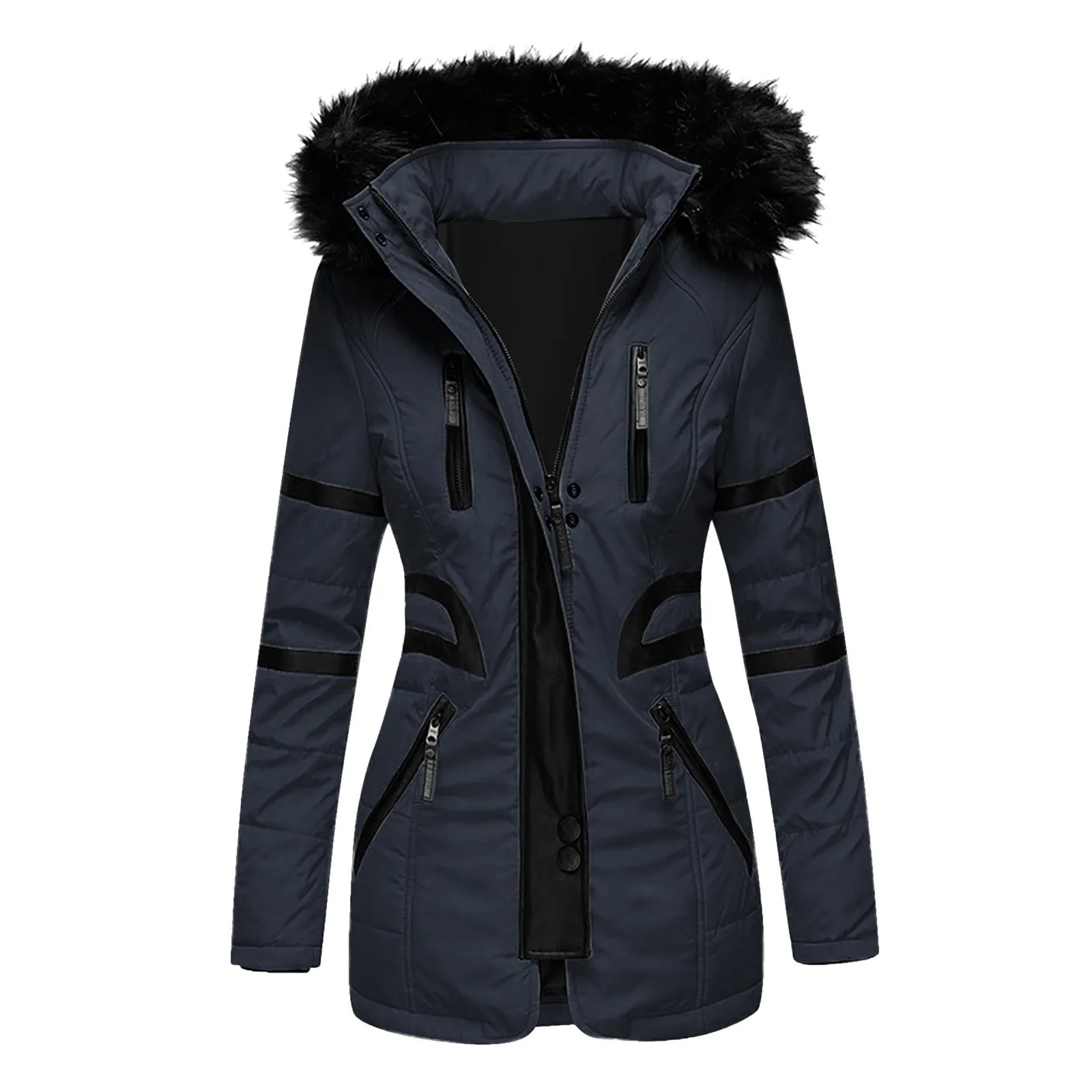 2024 Cotton Jacket Padded Plush Hooded Quilted Jacket Waist Tight Winter Coat Casual Slim Coat Hooded Parkas Warm Lady Overcoat