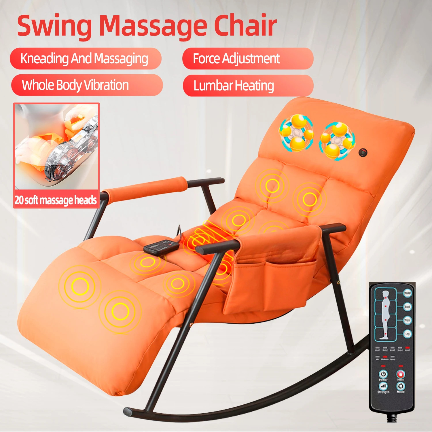 DAMEIDA Upholstered Recliner Shoulder Neck Kneading Massage Full Body Vibration Heating Comfortable Swaying Massage Chair