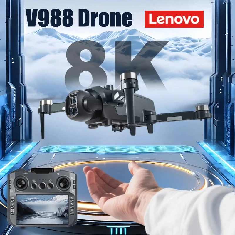 

Дрон Lenovo Professional V988 с двумя 8K HD камерами, пультом дистанционного управления с большим экраном, 5G WIFI FPV, складной квадрокоптер RC