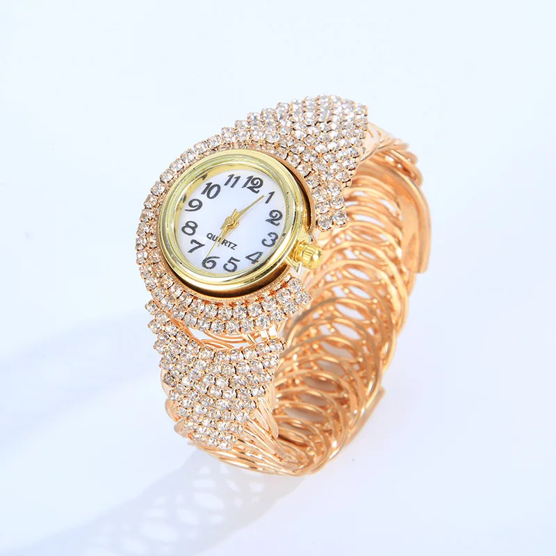 UTHAI CQ209 Fashion Diamond Ruby Quartz Watch Women's Decorative Versatile Diamond Elastic Gold Spring Bracelet Women's Watch