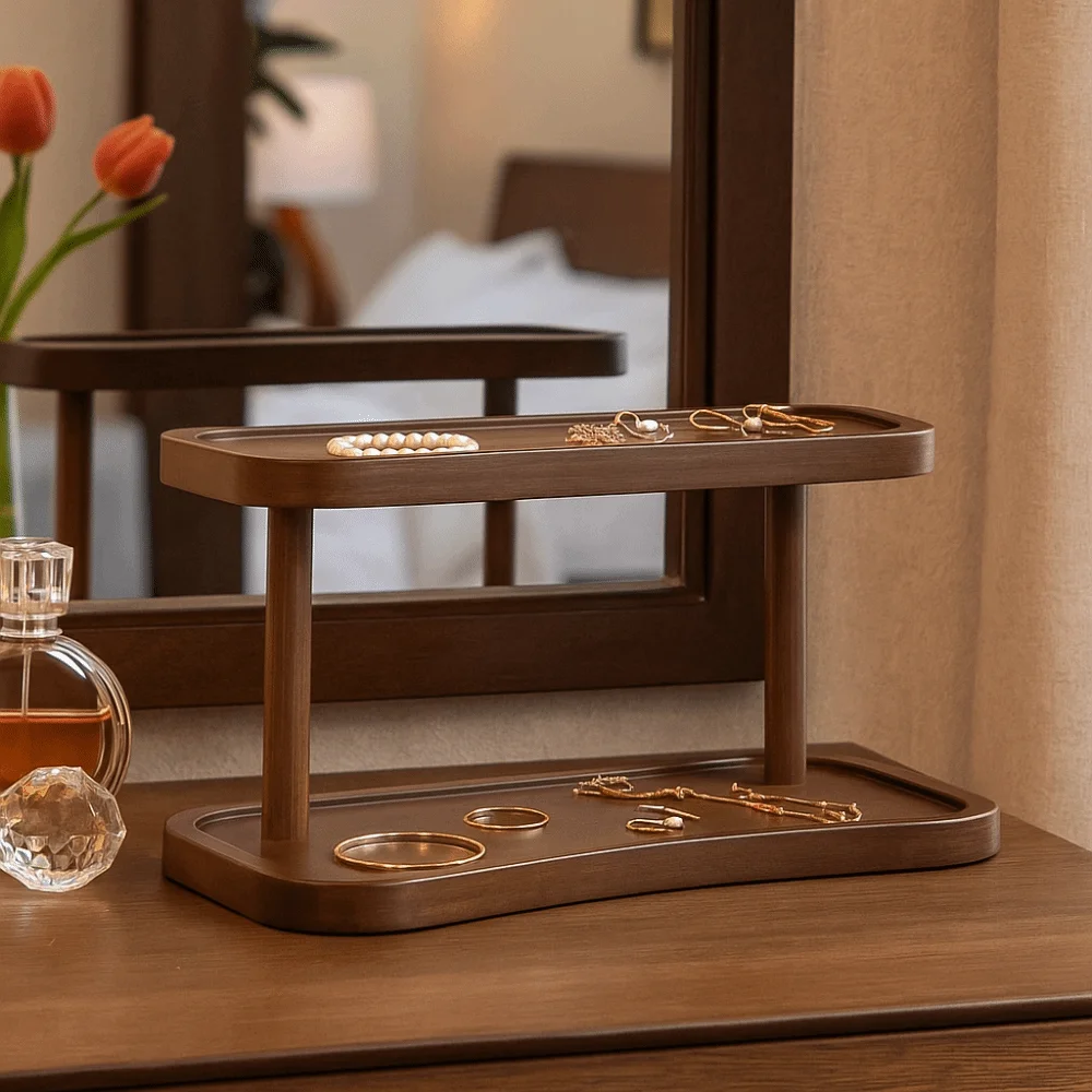 

Wooden Desktop Storage Rack Double Layer Strong Load-bearing Cup Storage Rack Smooth Edge Minimalist Spice Jar Storage Holder