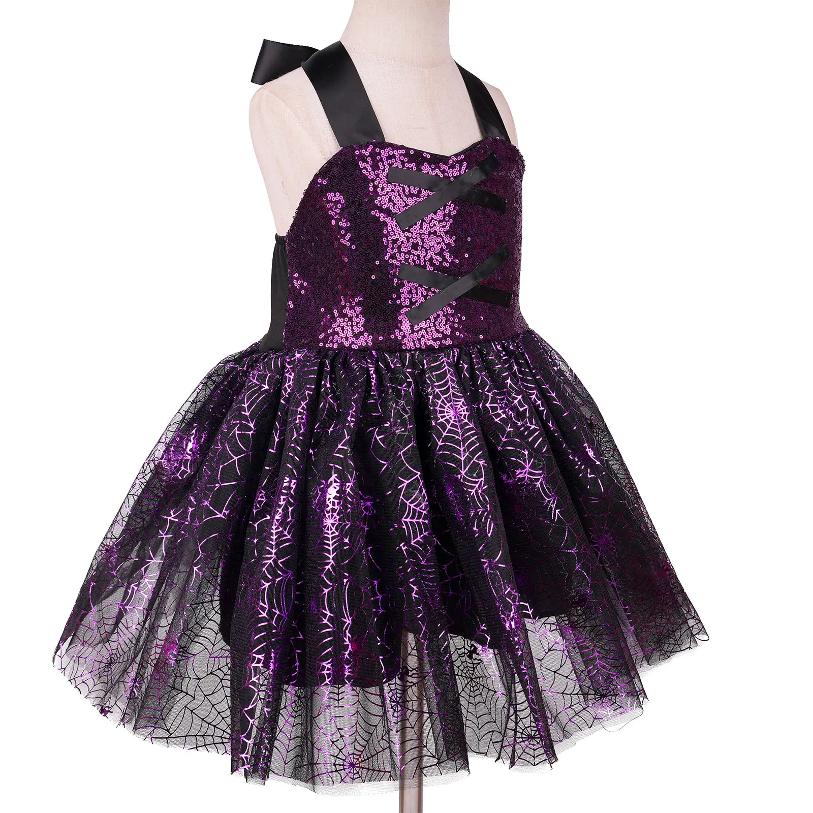 مجموعة أزياء ساحرة ساحرة للفتيات كاملة مع مكنسة قبعة وفستان سباركلي للعروض السحرية والمناسبات التنكرية