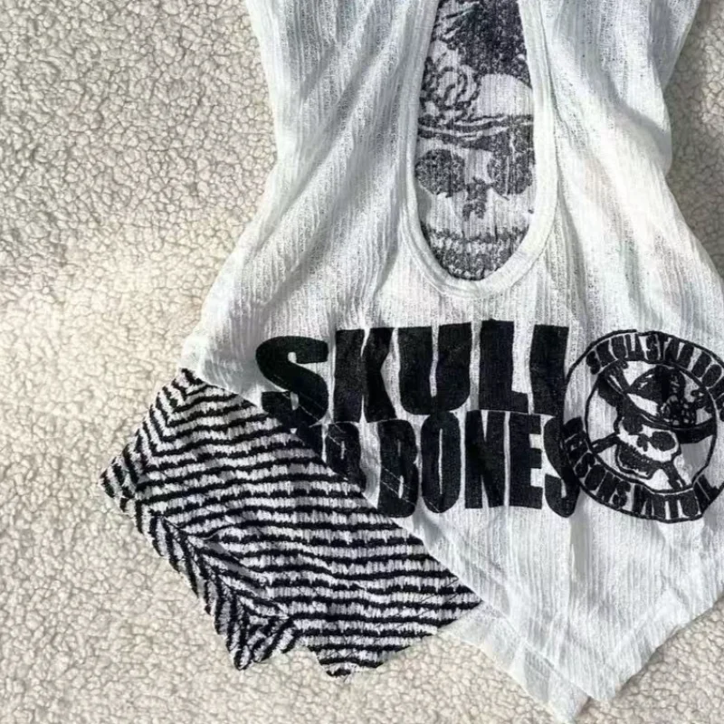 하라주쿠 American Hottie 탱크 탑 Subculture Goth 해골 프린트 조끼 여름 Y2k 슬림 피트 중공 탑 여성 섹시한 펑크 Camis