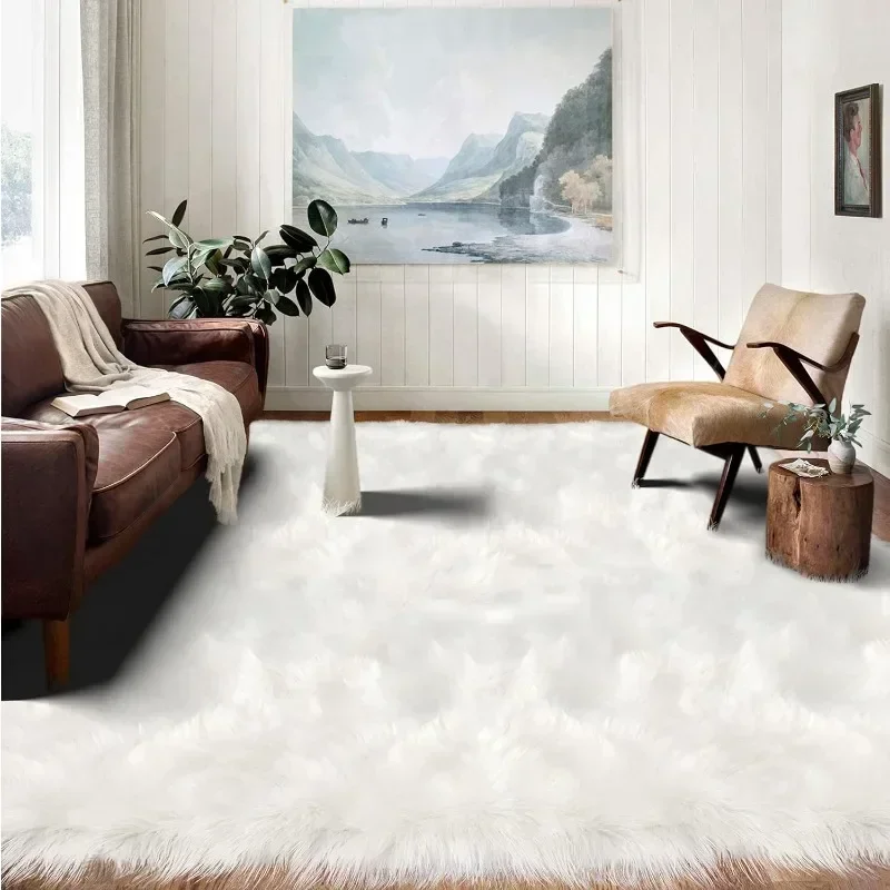 Fluffy Washable Faux Fur Rug for Living Room Fuzzy Shaggy Rectangle Rug for Office Entertainment Room Home Décor