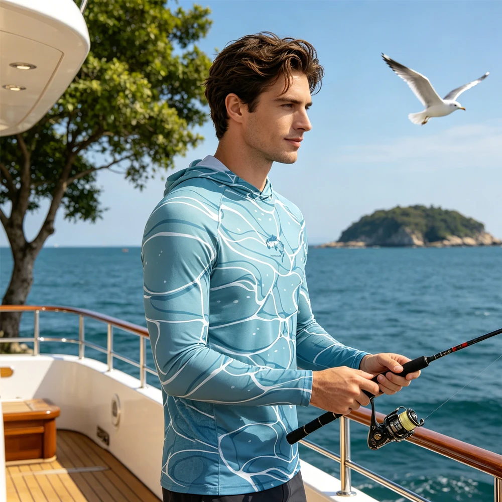

Men's Long Sleeve Hooded Fishing Shirt UPF50+ UV Protection Fishing Clothing Lightweight Fishing Top Wear Shirt for Fishing