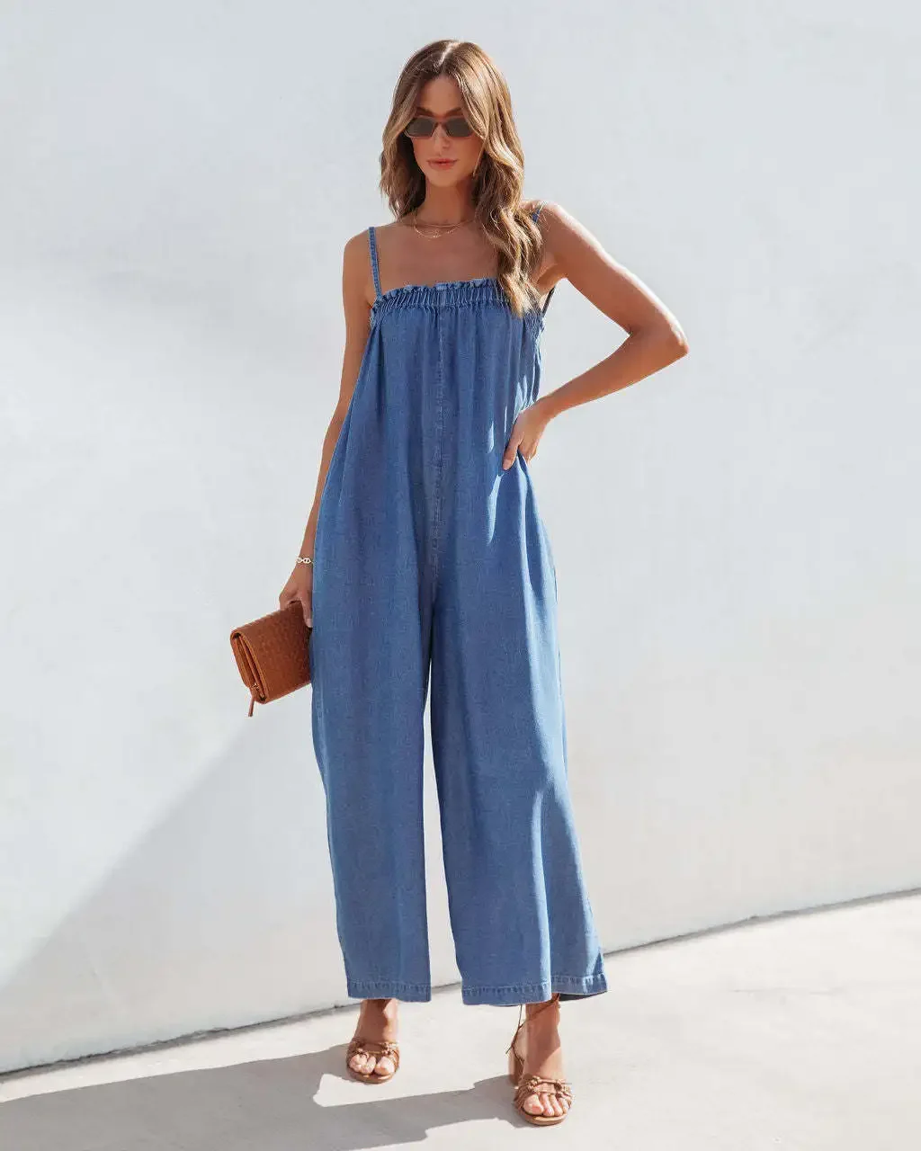 

Women Jumpsuits Overalls High Waist Solid Color Wide Leg Pants High Streetwear Autumn Casual Sexy Backless Wrapping Breast