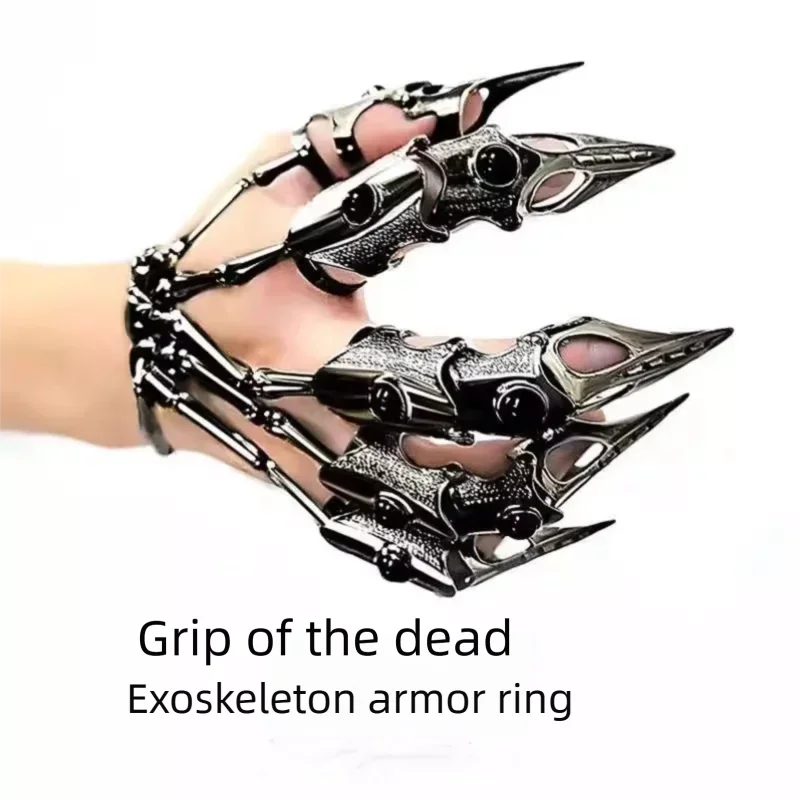 

Black Metal Finger Claw Unique Skeleton Full Finger Rings Punk Rock Adjustable Armor Ring for Tech Enthusiasts