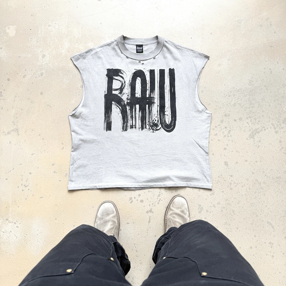 

Yao Fashion Loose Oversize Tee Tops Vintage Streetwear HipHop Washed Old Trend Cotton Men Clothing Tank Daily Wear Vest For Men