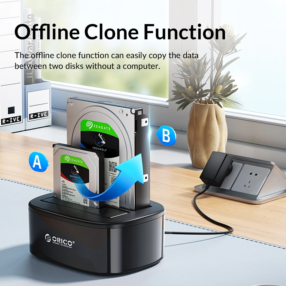 Imagem -03 - Orico Baía Dupla Hdd Docking Station com Clone Offline Sata para Usb 3.0 Hdd Clone Docking Station para 2.5 3.5 Enclosure Ssd Hdd Gabinete