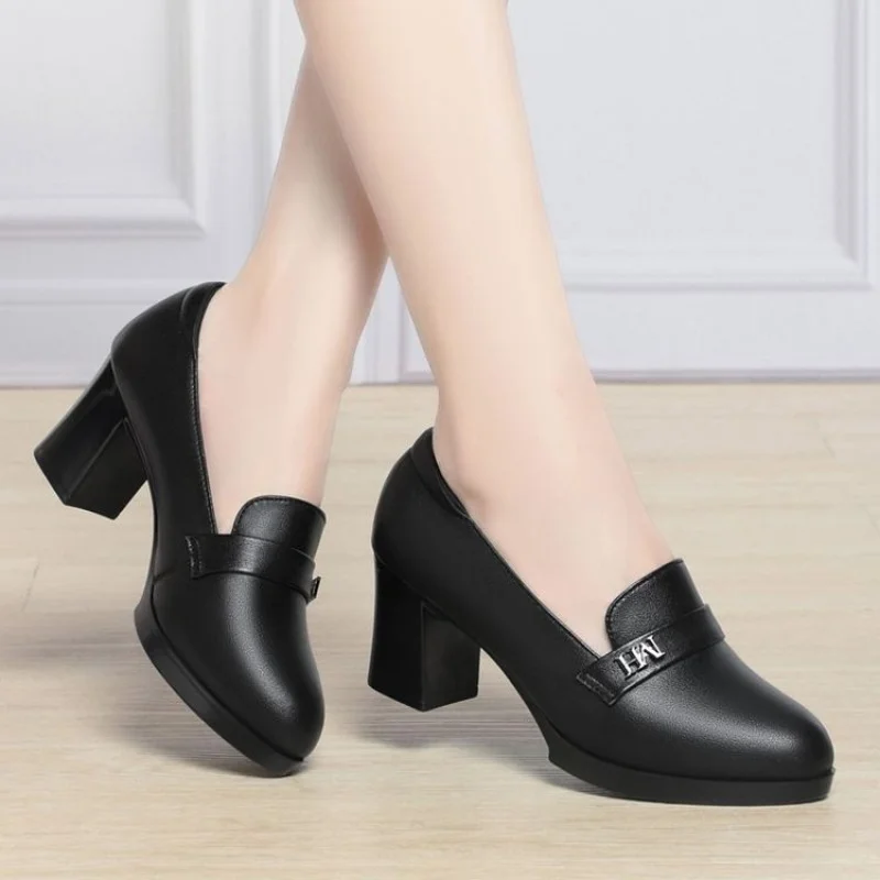 Spring New Arrival, Soft Leather Block Mid-Heel Loafers, Long-Standing Comfort, Office Commute, Slimming Versatile Women's Shoes