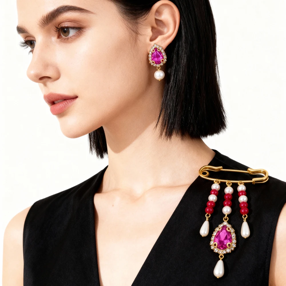 Gold Plated Women's Brooch Earring Set Middle Eastern Fashion Arab Muslim Wedding Jewelry Kurdish Bridal Accessory