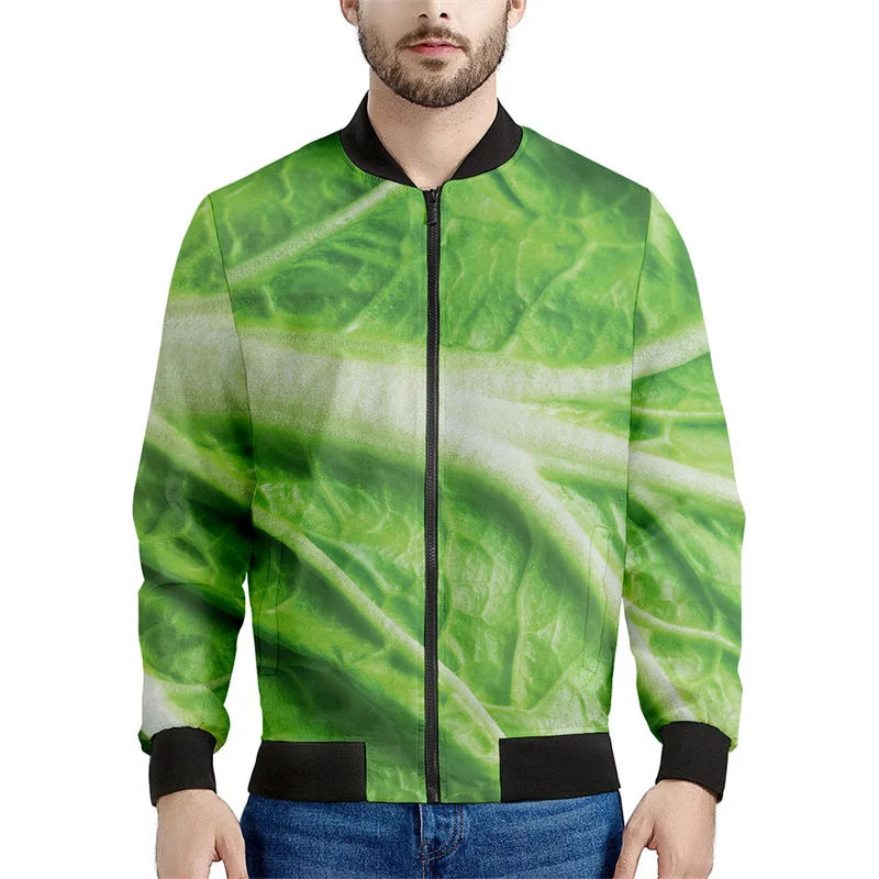 Jaket ritsleting cetak 3d daun kubis Pria Wanita Sweatshirt musim semi musim gugur kasual mantel longgar jaket Bomber ritsleting lengan panjang