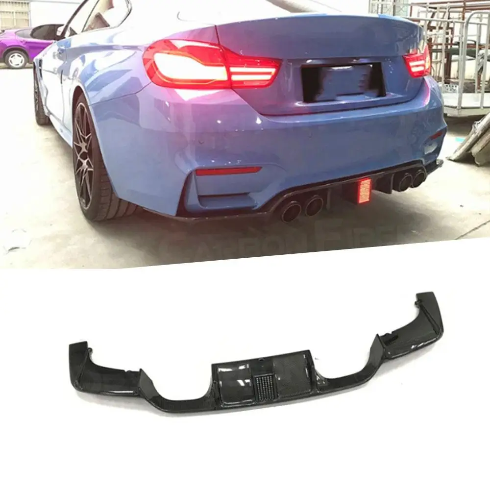 Carbon Fiber Car Rear Bumper Lip Diffuser For BMW F80 M3 F82 F83 M4 2014 - 2017 With LED Light FRP Bumper Prodection