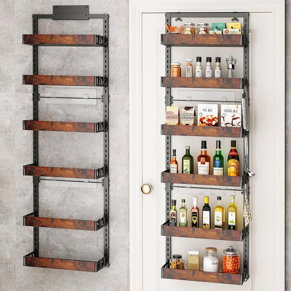 

%a Over the Door Pantry Organizer, 6-Tier Adjustable Wooden Basket Kitchen Pantry Door Organization and Storage