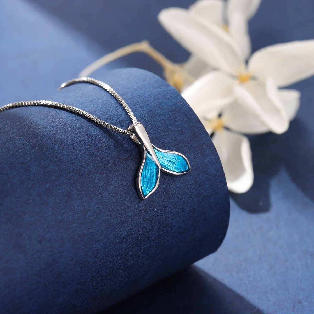 Uini-Tail new listing 925 Tibetan silver temperament blue mermaid necklace fashion personality drop geltail fishtail necklace image 3