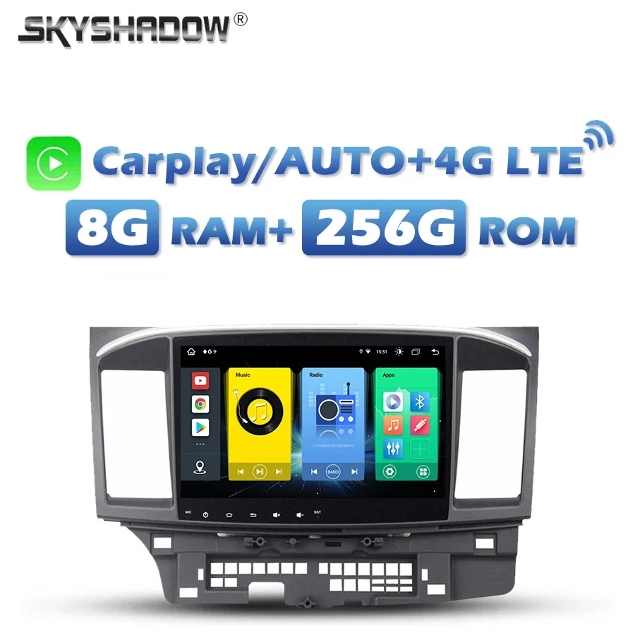 4G SIM 360 Carplay Auto Android 13.0 8G+256G Car DVD Player DSP IPS GPS Map Radio wifi Bluetooth For MITSUBISHI Lancer 2010-2015