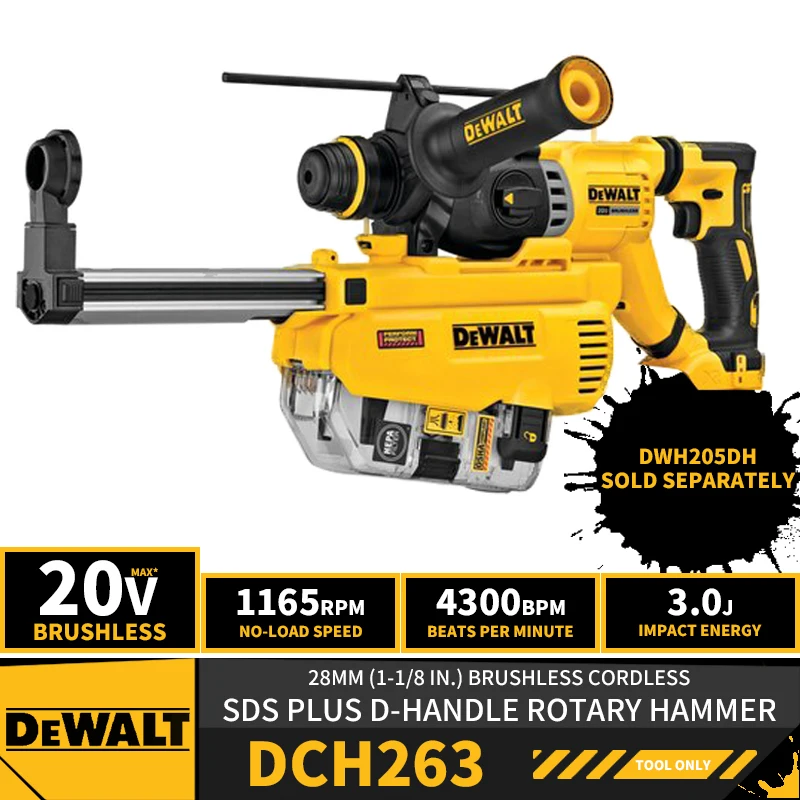 DEWALT DCH263 DWH205DH 20V Brushless Cordless Charging Hammer Dust Collector Cordless Impact Drill Rotary Hammer Power Tools Set