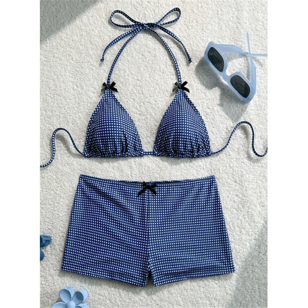 XS - L, karierte Shorts mit Träger, Bikini, Damen-Badebekleidung, zweiteiliges Bikini-Set, mit Schleife, gepolstert, Badeanzug, Badebekleidung, Modell V6848. – Detail 8