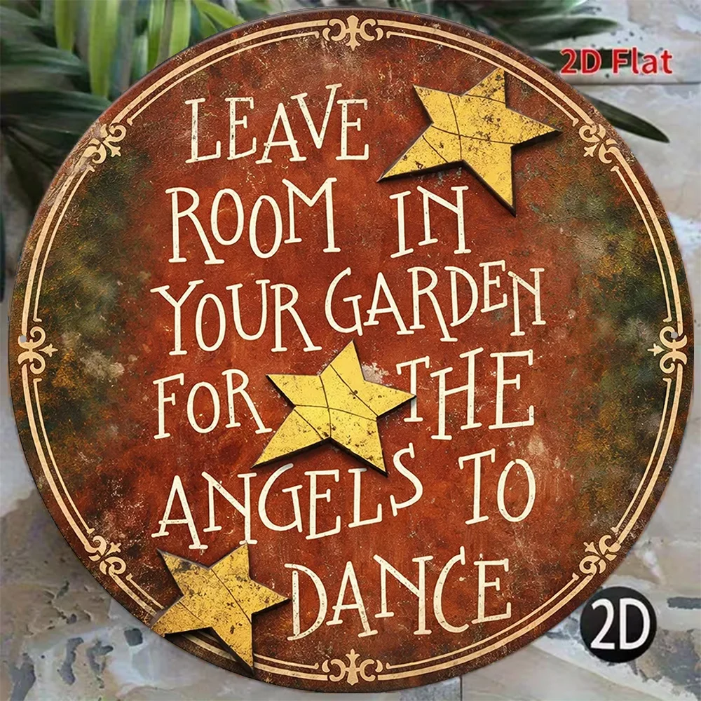 2D Vintage Metal Round Sign, Rustic Inspirational Wall Decor with Angel Saying, Farmhouse Garden Patio Porch Living Room Cafe Ba