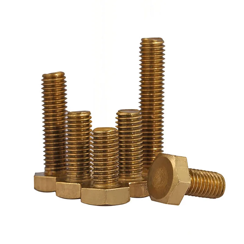 DIN933 GB5783 Solid Copper Brass External Hex Outside Hexagon Head Cap Screw M3 M4 M5 M6 M8 M10 M12 Bolt Thread Length 6-100mm