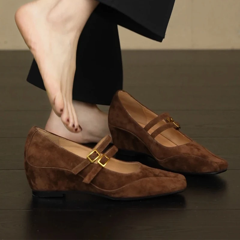 

Wedges Women's Shoes Shallow Fashion Dress Loafers Shoes Suede Designer 2025 Autumn Casual Cozy New Luxury Zapatillas De Mujer