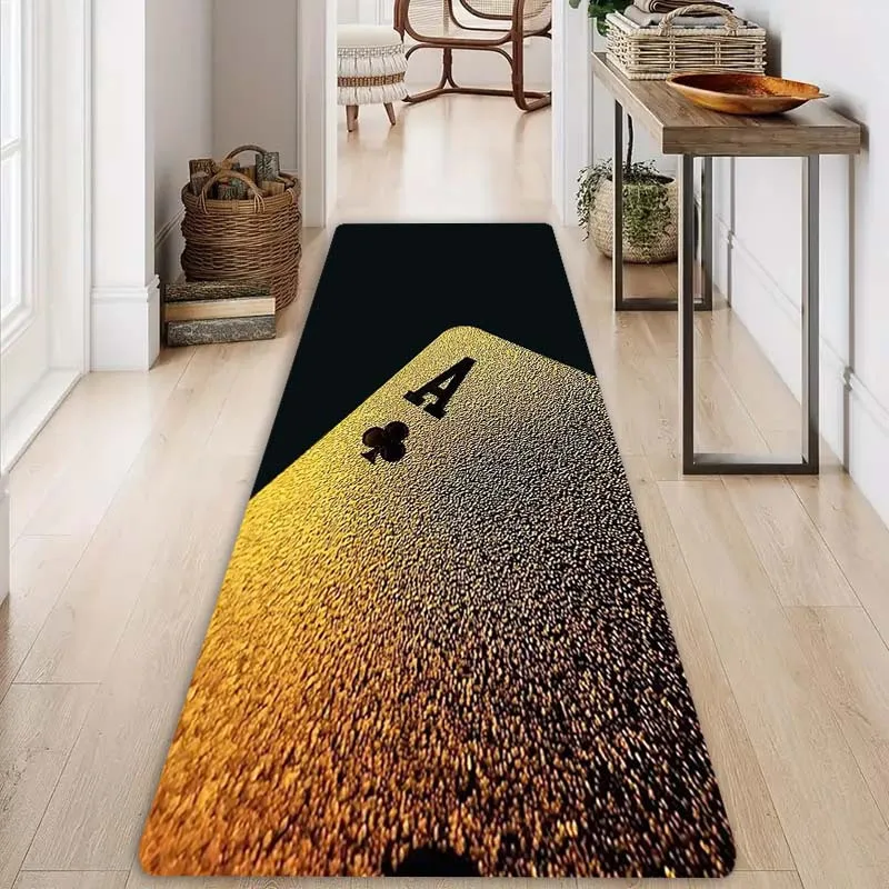 Poker Spade Kitchen Mat - Black Gold Non-Slip 100% Polyester Rug for Porch Balcony Hallway Living Room Floor Decor