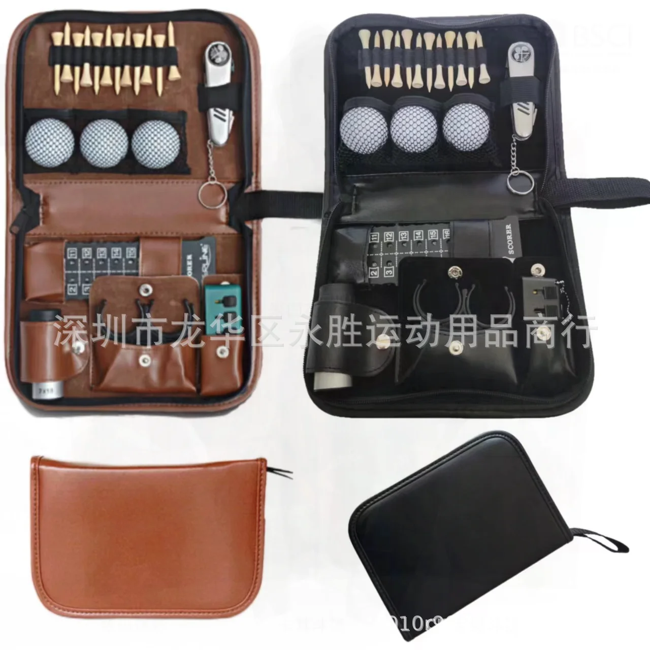 حقيبة جولف جلدية متعددة الوظائف ذات سعة كبيرة للتخزين وسهلة الحمل وإكسسوارات الجولف المقاومة للماء باللونين البني والأسود