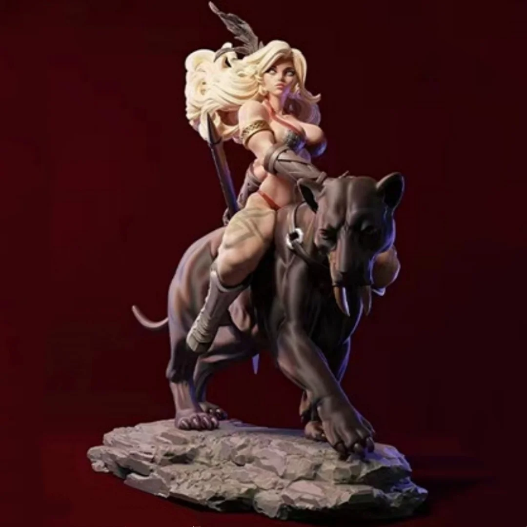 Resin Model Figure, 1/24 Scale The Girl and The Big Panther, GK, Unassembled and Unpainted Kit, 3D DIY Toy