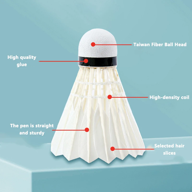 12 قطعة كرات الريشة المهنية الأبيض أوزة ريشة الريشة تدريب مستقر الرياضة كرة الريشة الرياضة الملحقات