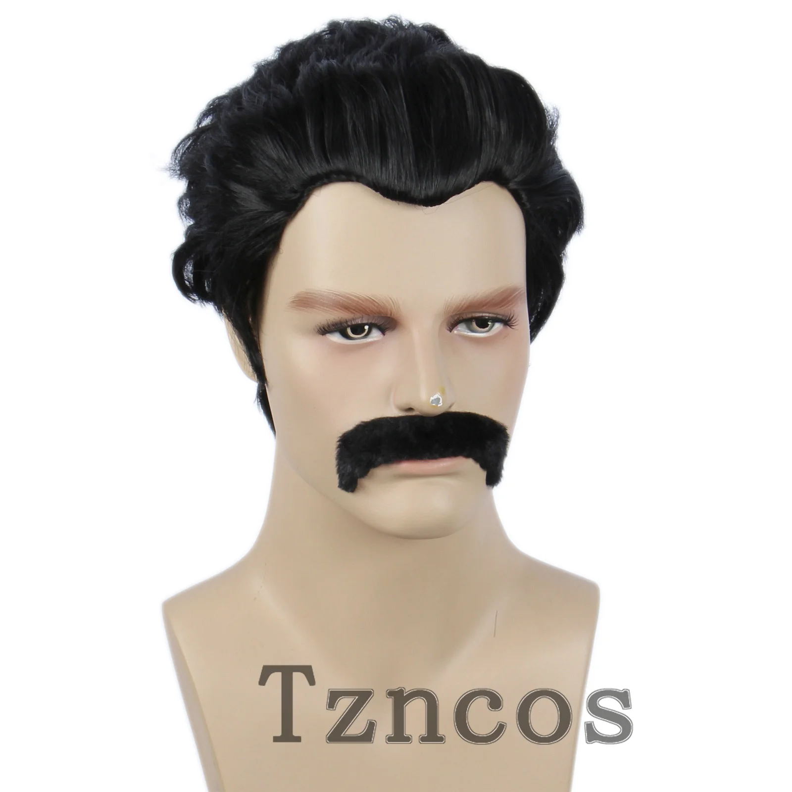 ショート 80 年代コスチューム メンズ ディスコ スタイル ウィッグとひげ ハロウィン コスプレ コスチューム ブラック ウィッグ