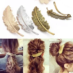 New Alloy Vintage Hair Clip Feather Leaf Shape Barrette Metal Hairpins for Women Korean Fashion Lady Headwear Hair Accessories