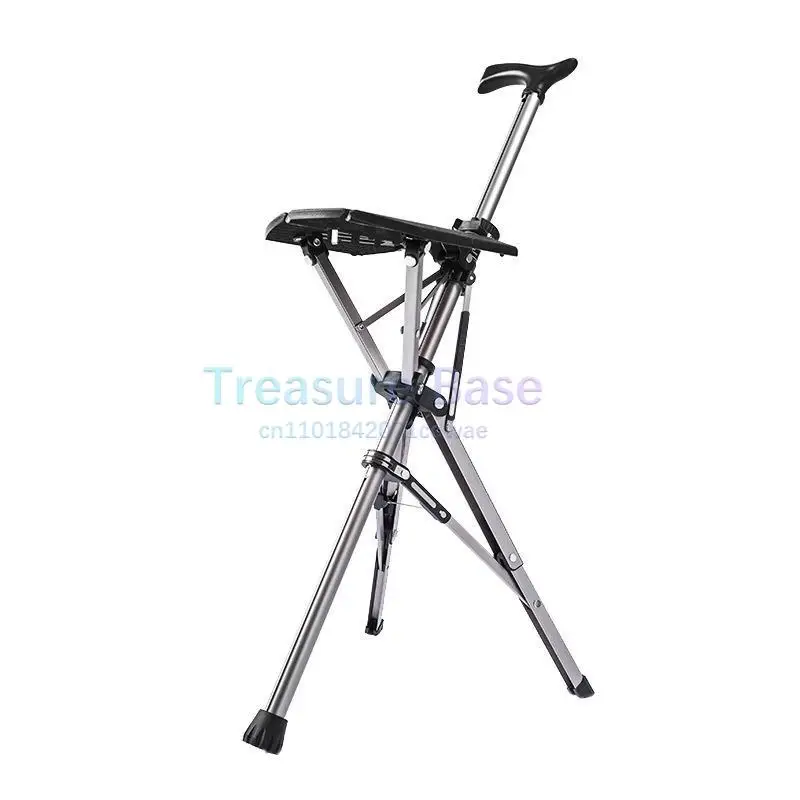 

Aluminum Alloy Foldable Walking Cane Stick with Seat Adjustable Elderly Crutch Chair with Stool dual-purpose
