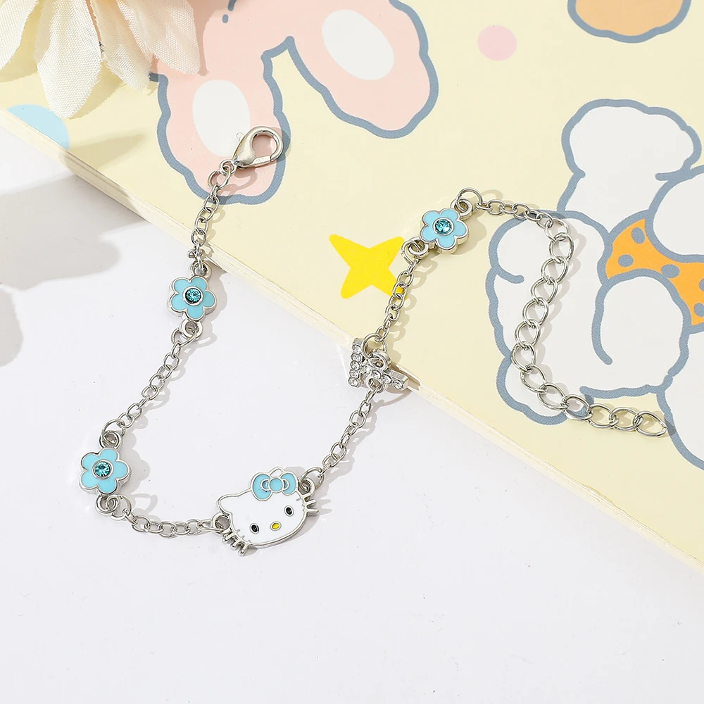 Sanrio Anime HelloKitty Bracelet Popular Cute Moissanite Jewellery Flower Accessories Fashion Cartoon Kitty Bracelet