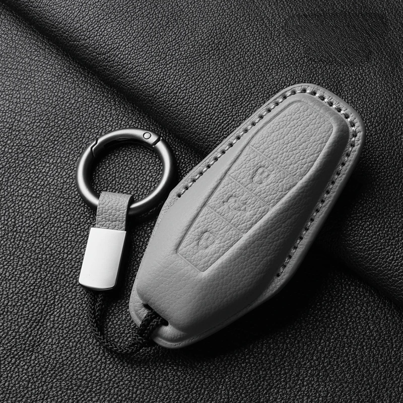 Simple Style Goatskin Leather Car Remote Key Case Cover Anti Scratch and Wear-resistant For Chery Icar 03 2024