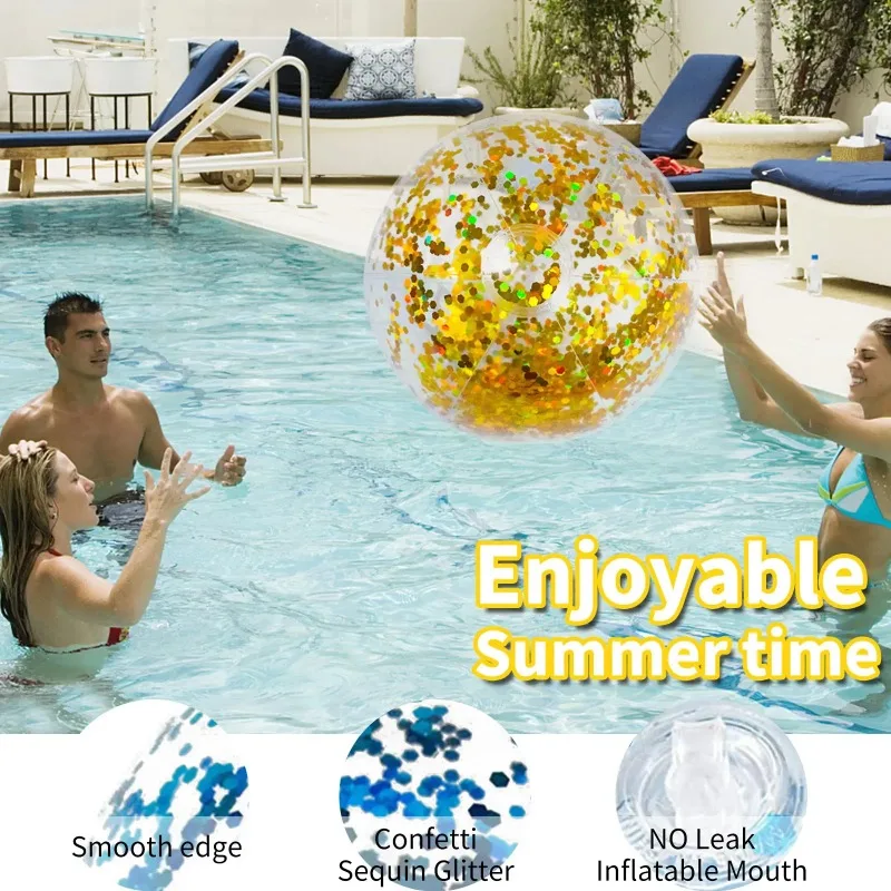 Outdoor Beach Ball Toys Glitters Transparent Confetti Sequin Inflatable Clear Swimming Water Toy for Kids Adults