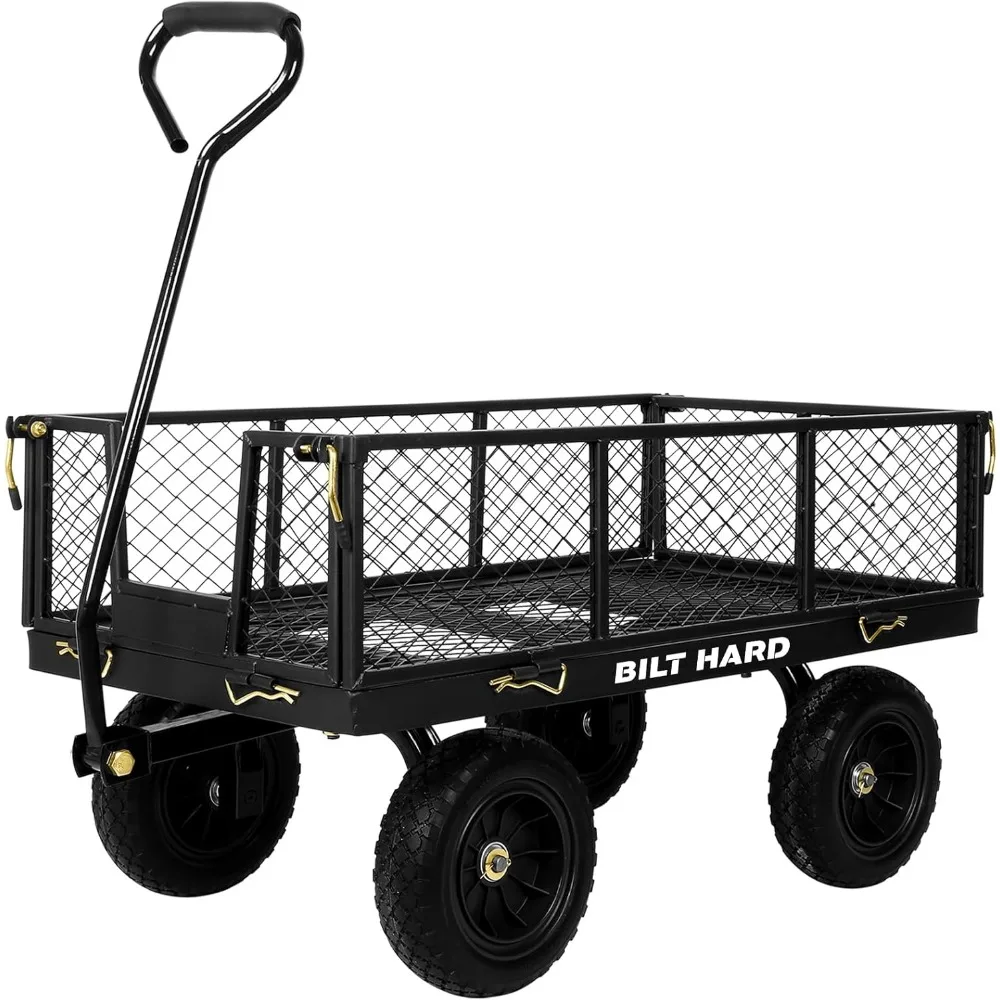 

400 lbs 10 Flat Free Tires Steel Garden Cart with 180° Rotating Handle and Removable Sides, 4 Cu.Ft Capacity Utility H