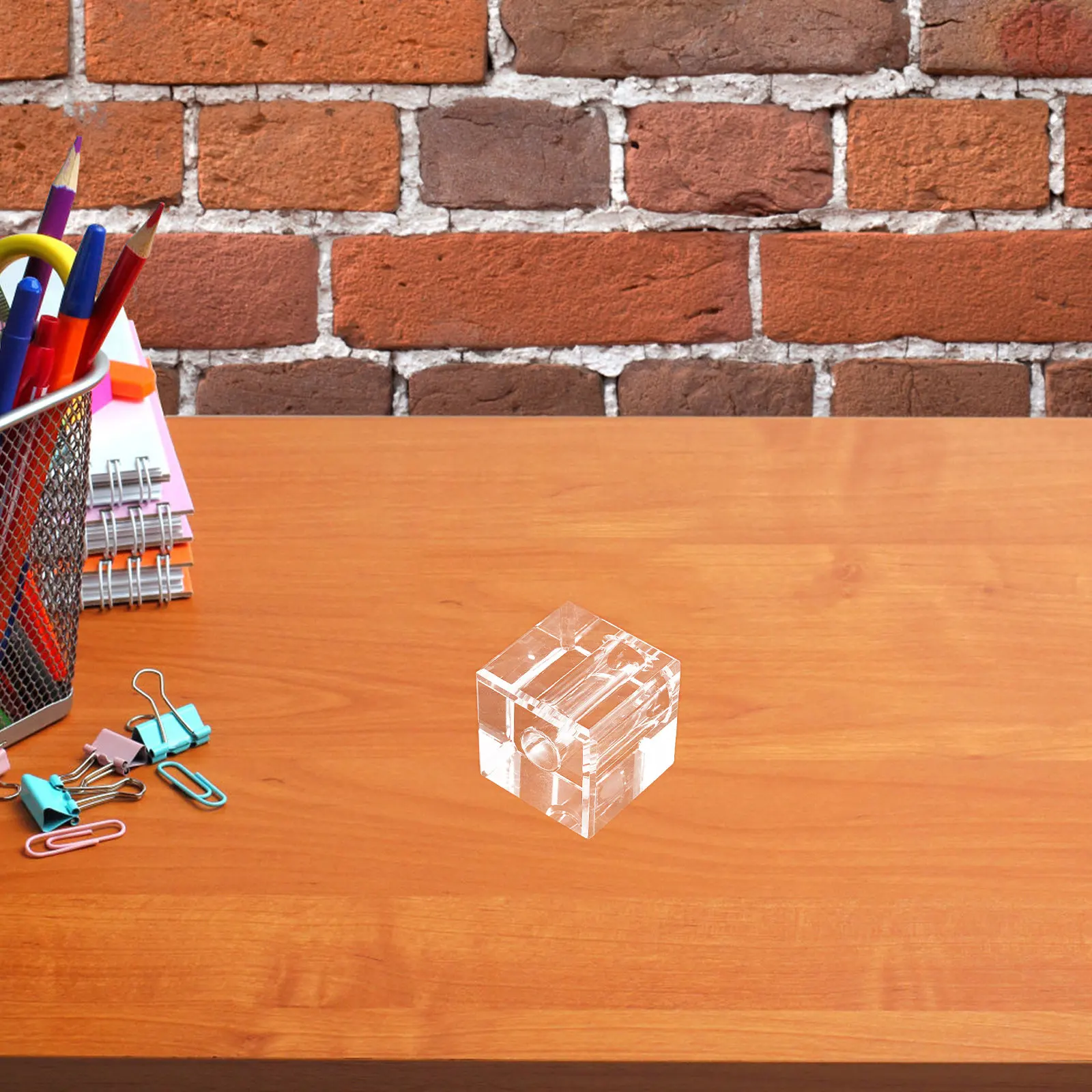 Crystal Transparent Pen Holder Organizer Pen Stand Square Minimalist Desk Fountain Office Study Room Decoration