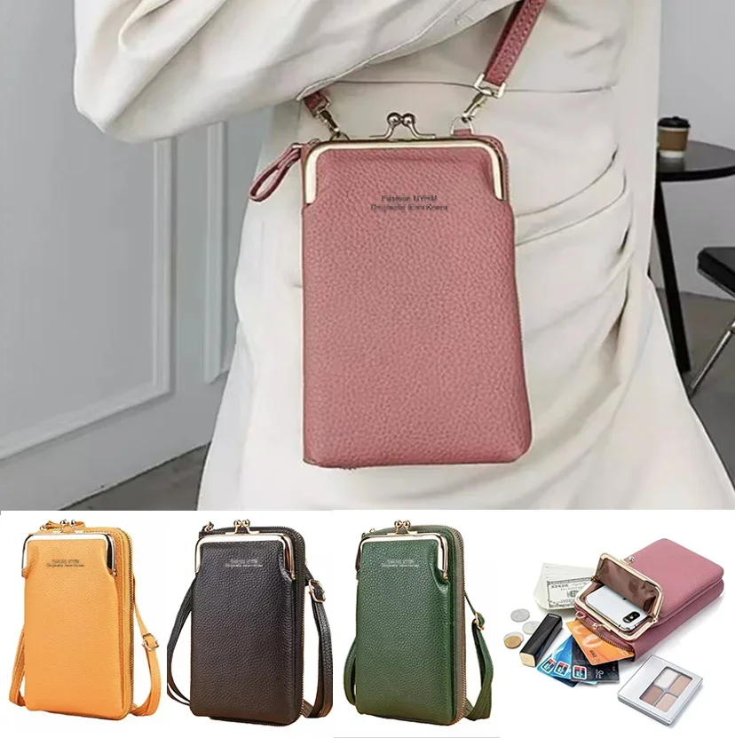 Women Shoulder Mobile Phone Bag for Apple Huawei Cell Phone Bags Wallets Card Holder 2022 New PU Leather Crossbody Phone Packet