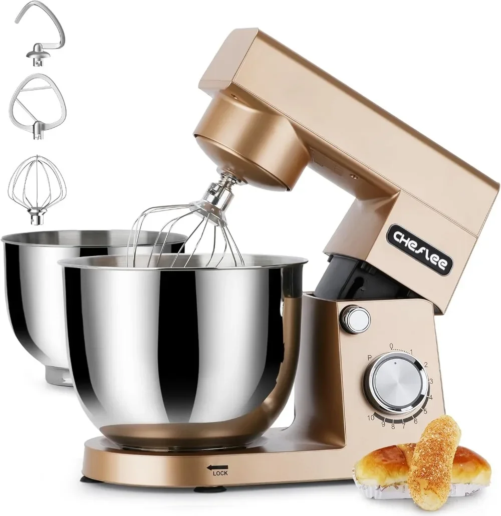 CHeflee Batidora Amasadora 1500 W Amasadora de Pan con Recipiente de Acero inoxidable de 4,5 y 5,5 L,10 Velocidades