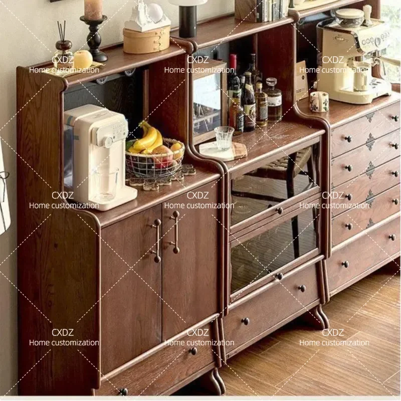 French Retro Floor to Ceiling Modular Combination Cabinet Living Room Wall Storage Unit Medieval Style Chest Locker for Home
