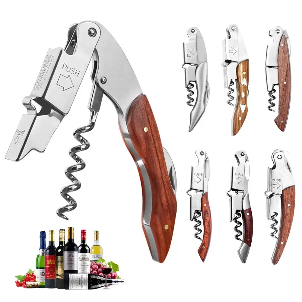 Stainless Steel Corkscrew Wine Key Beer Bottle Opener Foil Cutter Wood Handle Openers Waiters Wine Knife Corkscrews Sommelier